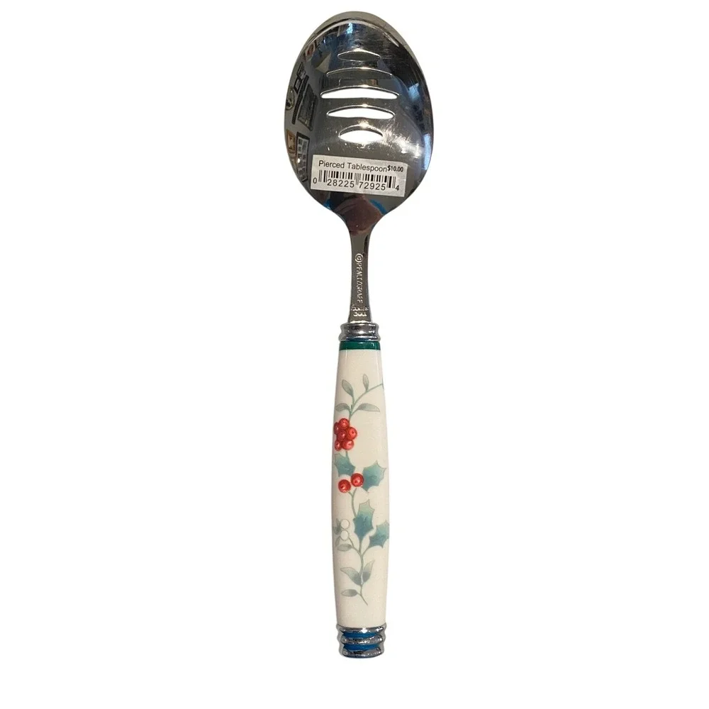 Pfaltzgraff Winterberry Pierced Serving Spoon Stainless Steel Holiday‎ Utensil